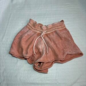 Free People Coral Peach Acid Wash Knit Lounge Shorts Small Drawstring Boho